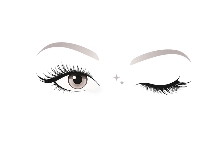Illustration eines geöffneten und eines zwinkernden Auges mit langen Wimpern